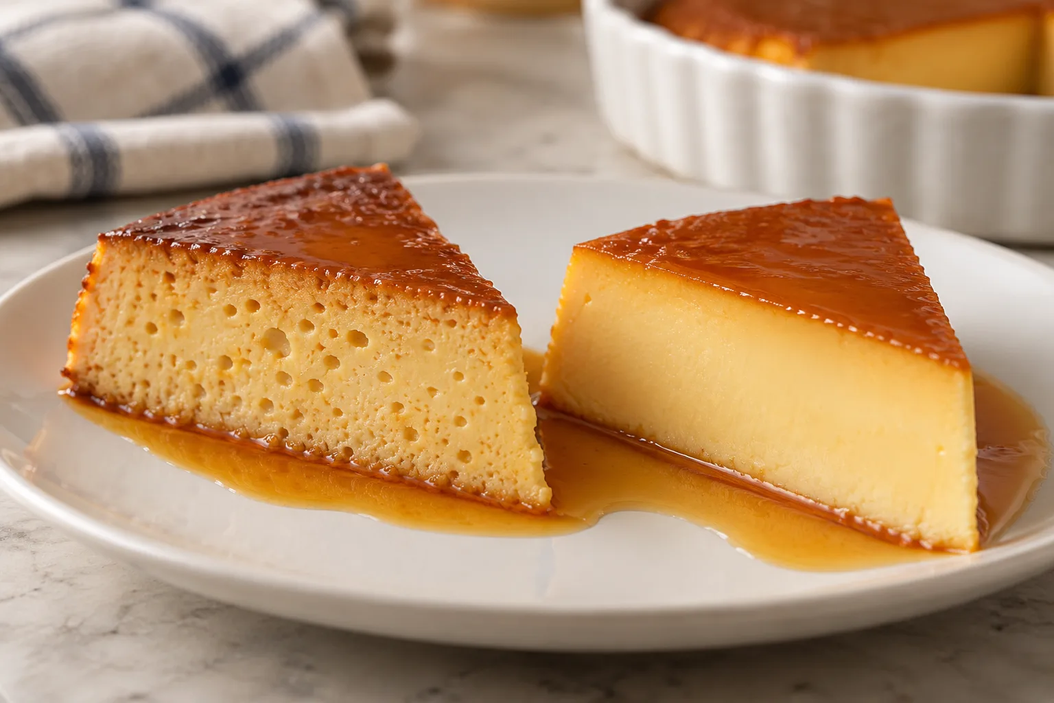 Comparación entre flan poroso y flan de textura lisa