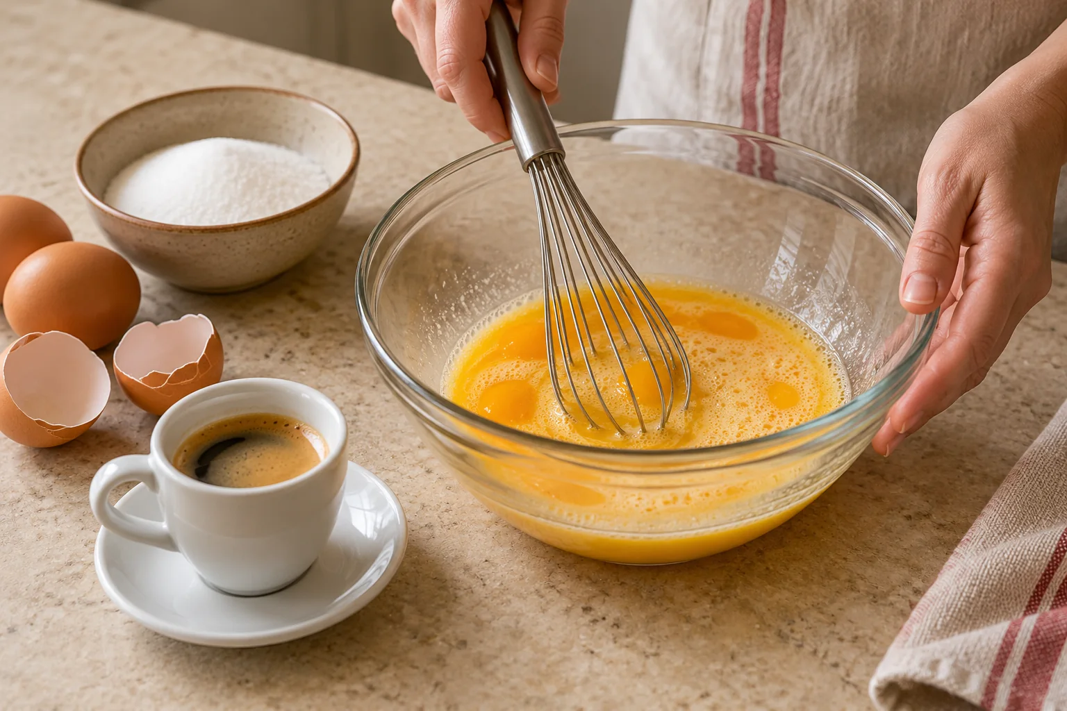 Bate huevos y azúcar — Flan de café
