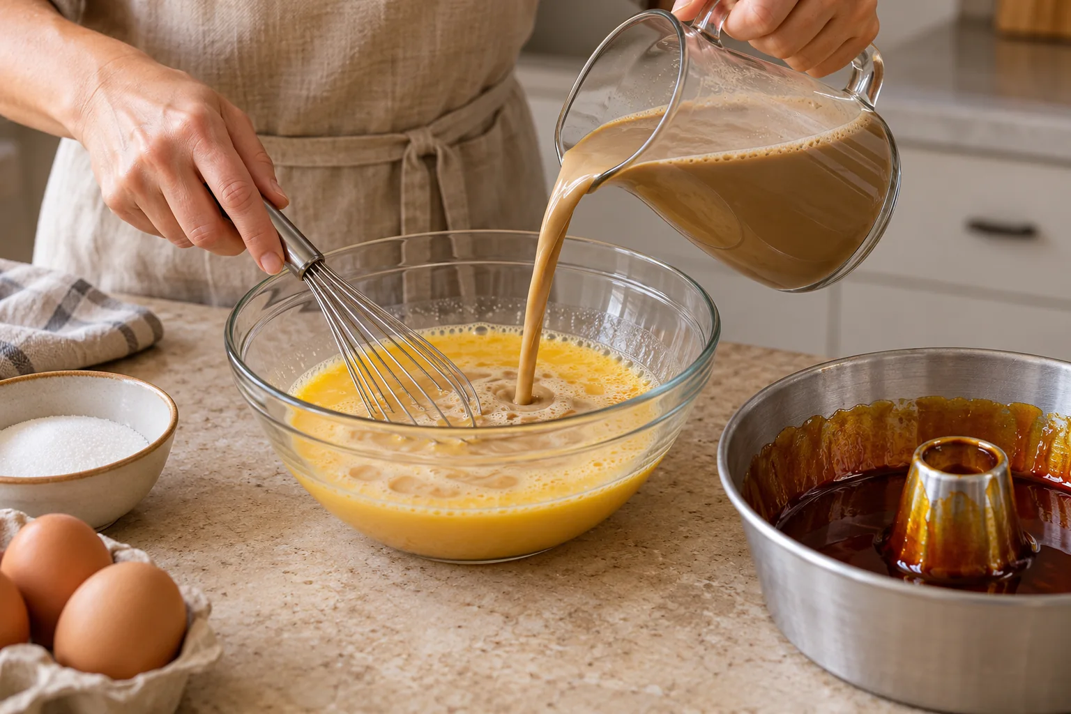 Integra ambas mezclas — Flan de café