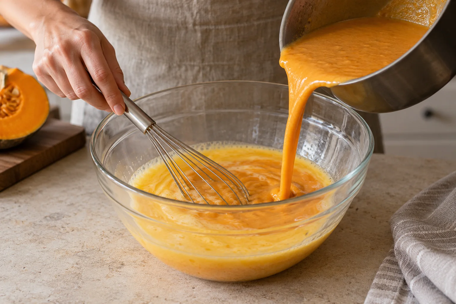 Incorpora huevos y azúcar — Flan de calabaza casero