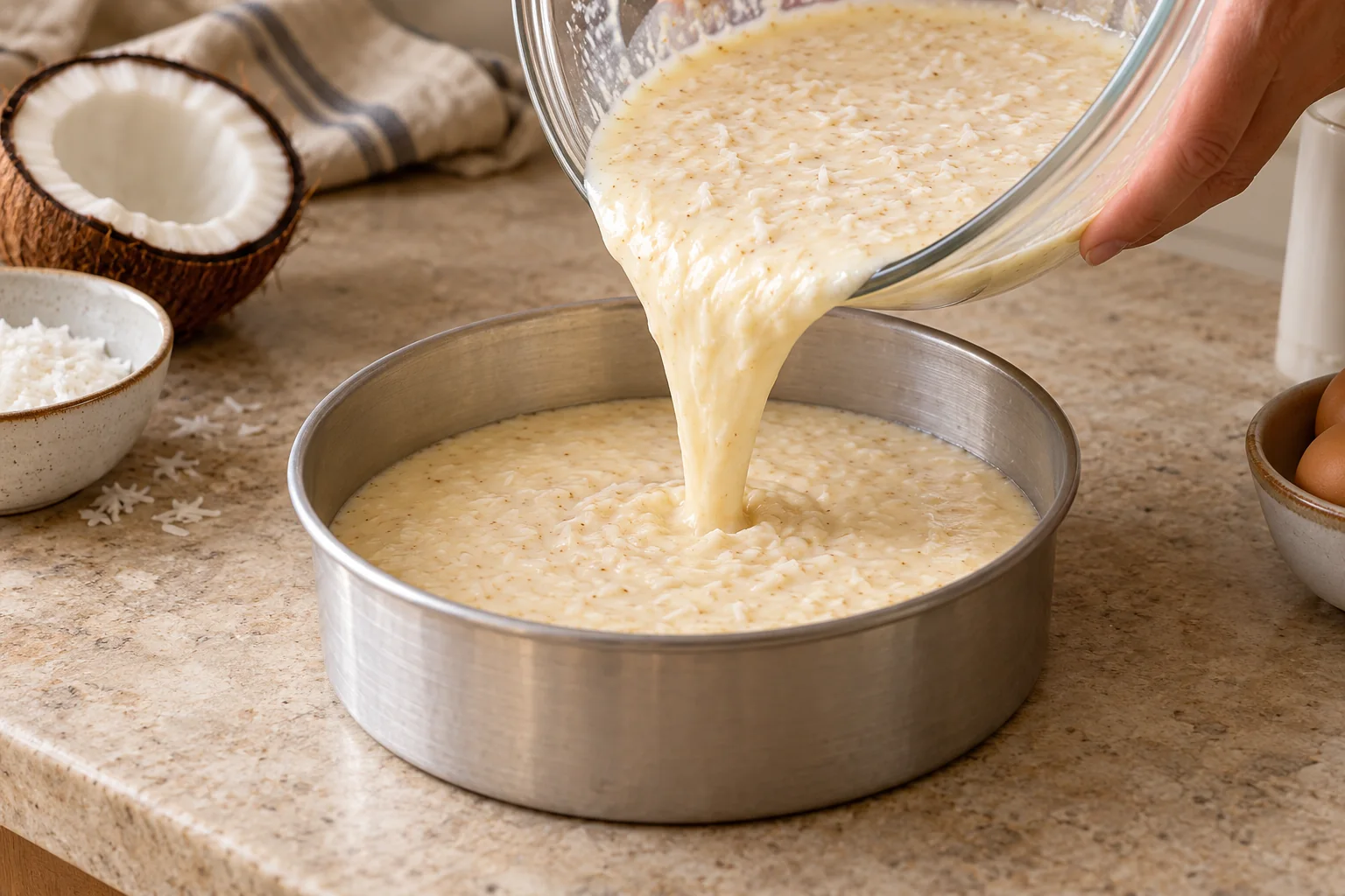Llena el molde — Flan de coco