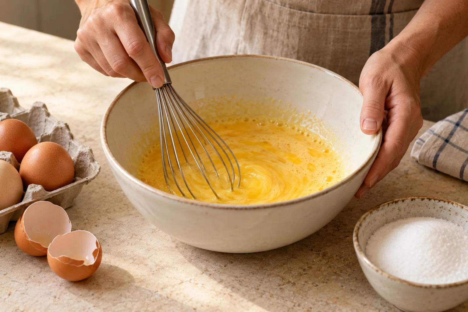 Mezcla huevos y azúcar — Flan de huevo tradicional