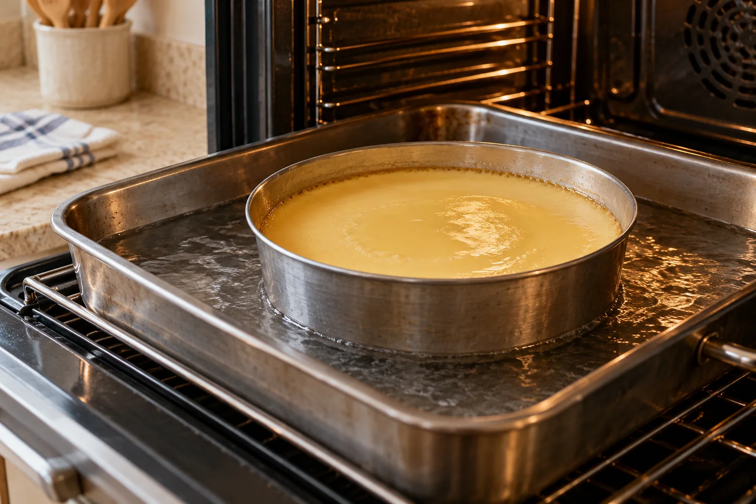 Hornea al baño María — Flan de huevo tradicional