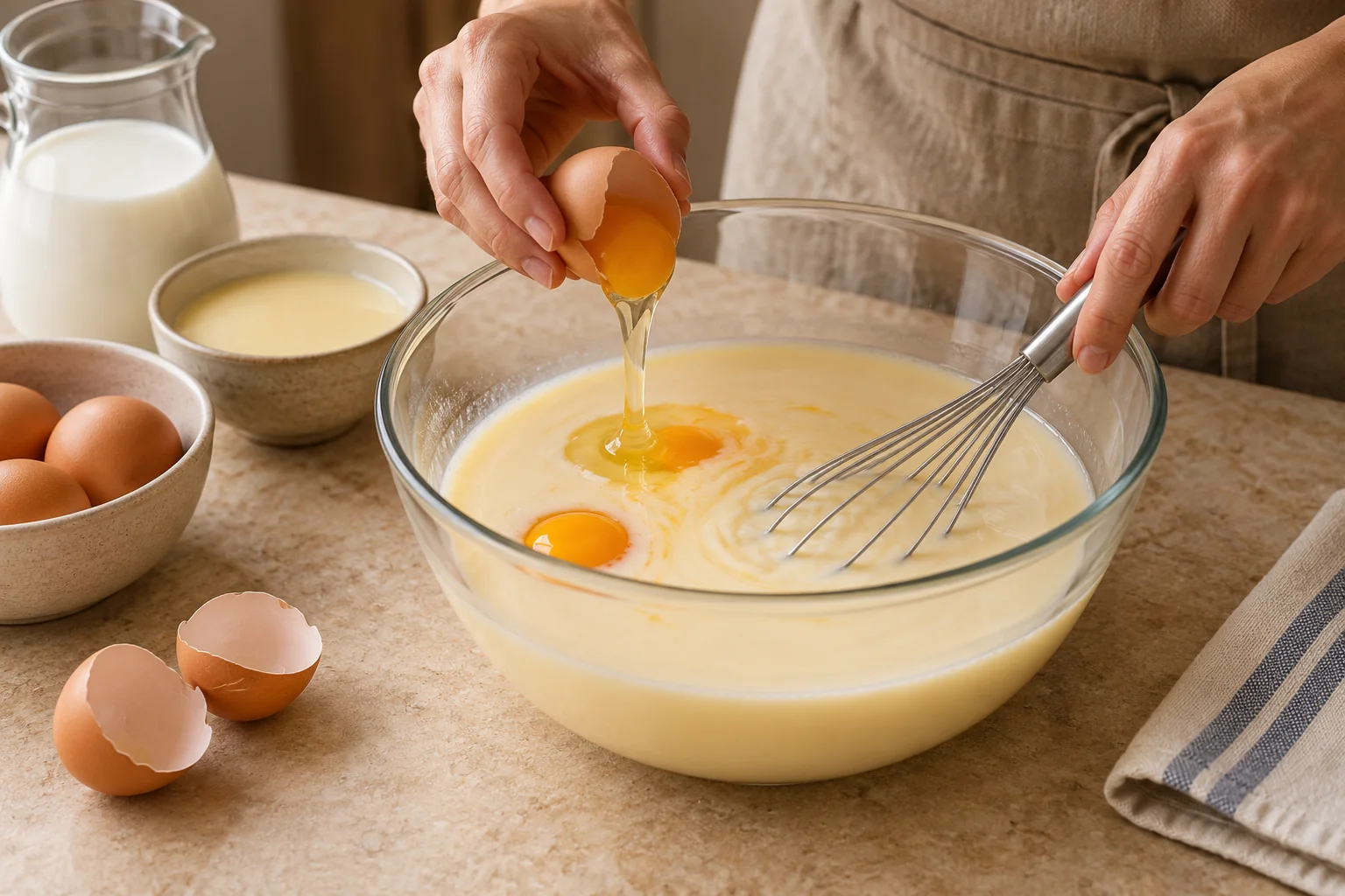 Añade los huevos — Flan de leche condensada
