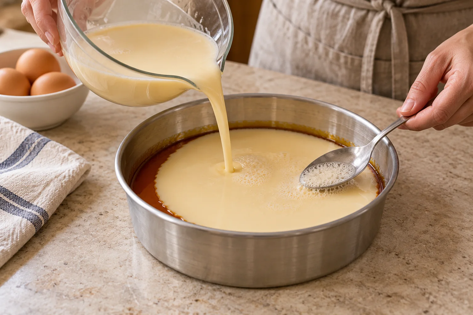 Llena el molde — Flan de leche condensada
