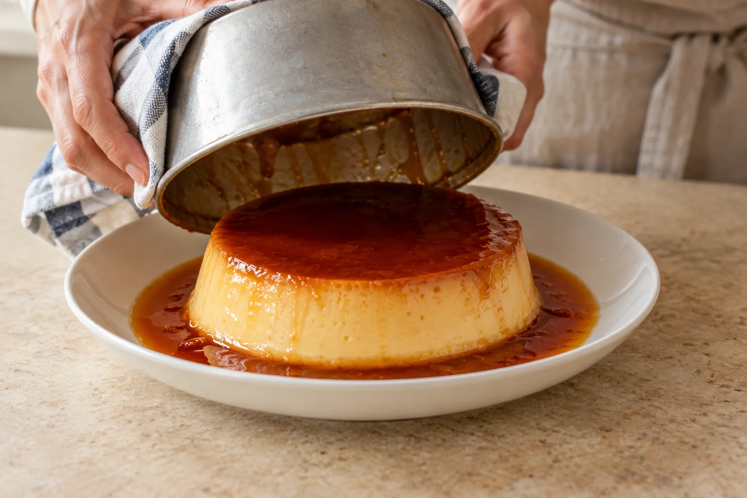 Deja reposar en frío — Flan de leche condensada