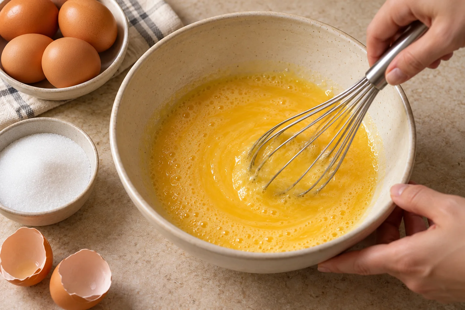 Mezcla huevos y azúcar — Flan de naranja casero fácil