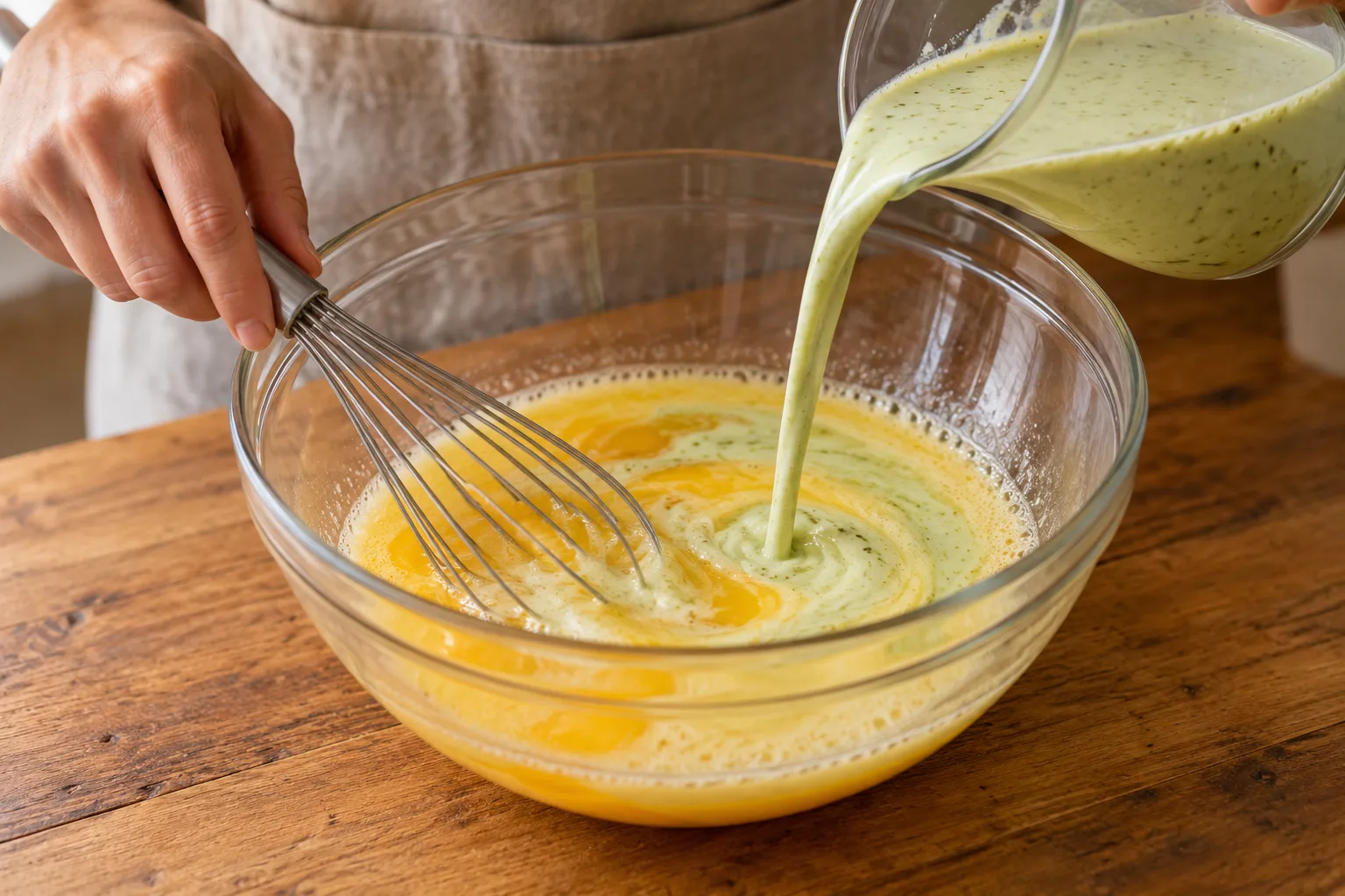 Mezcla los huevos con el azúcar — Flan de pistacho casero