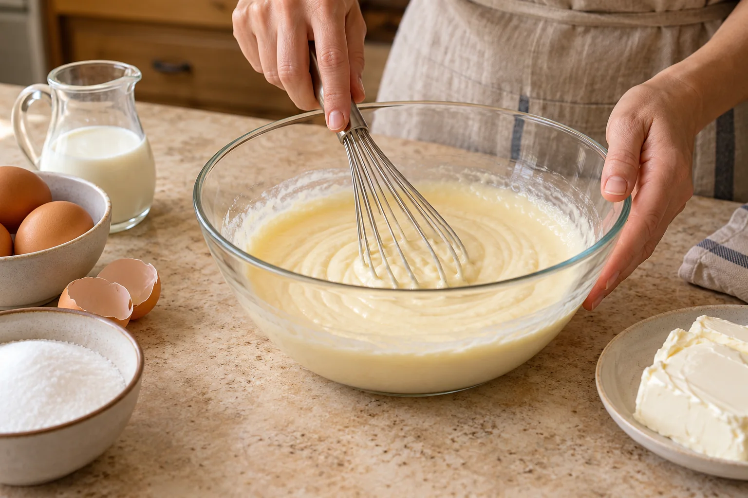 Mezcla sin dejar grumos — Flan de queso