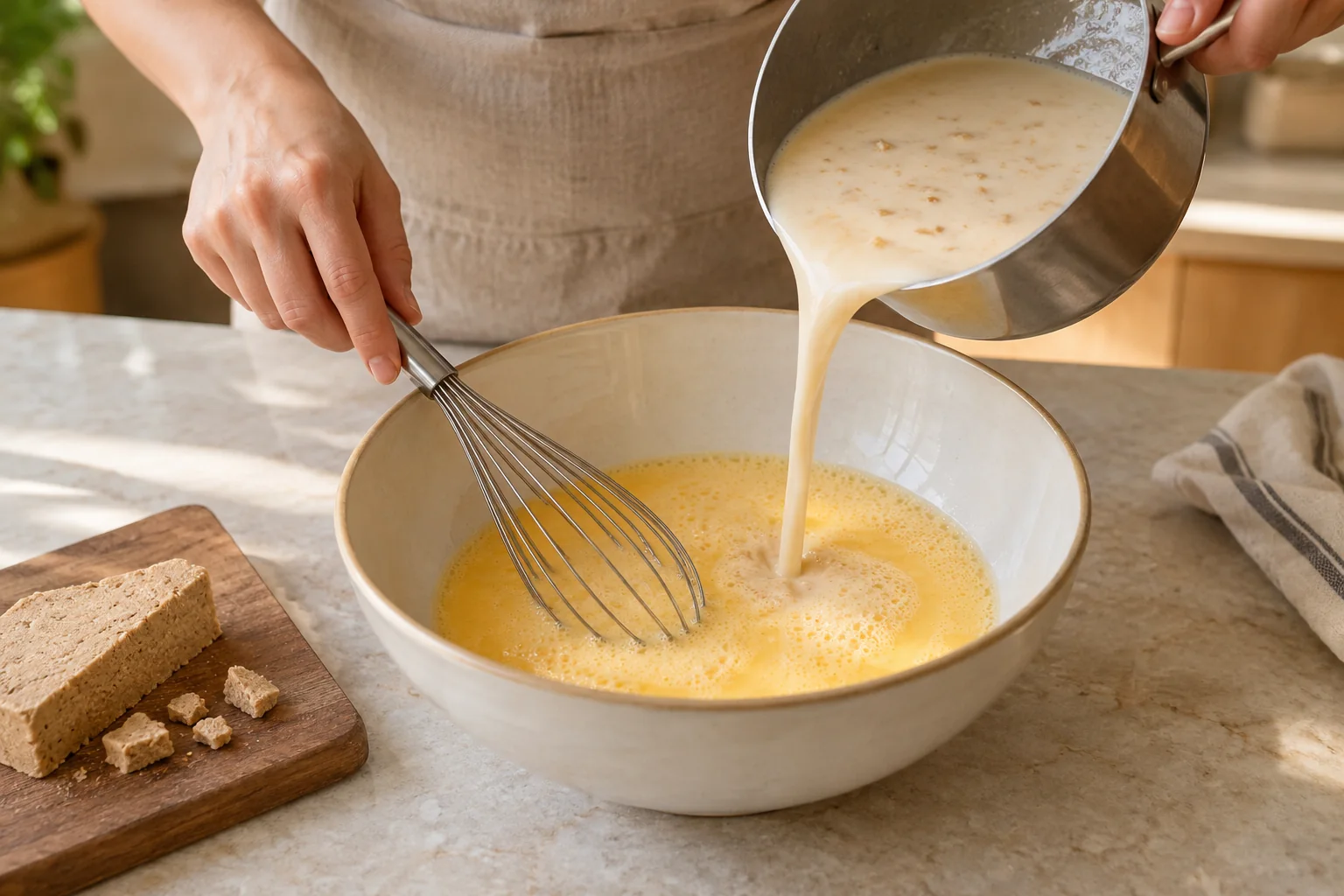 Incorpora los huevos — Flan de turrón de Jijona