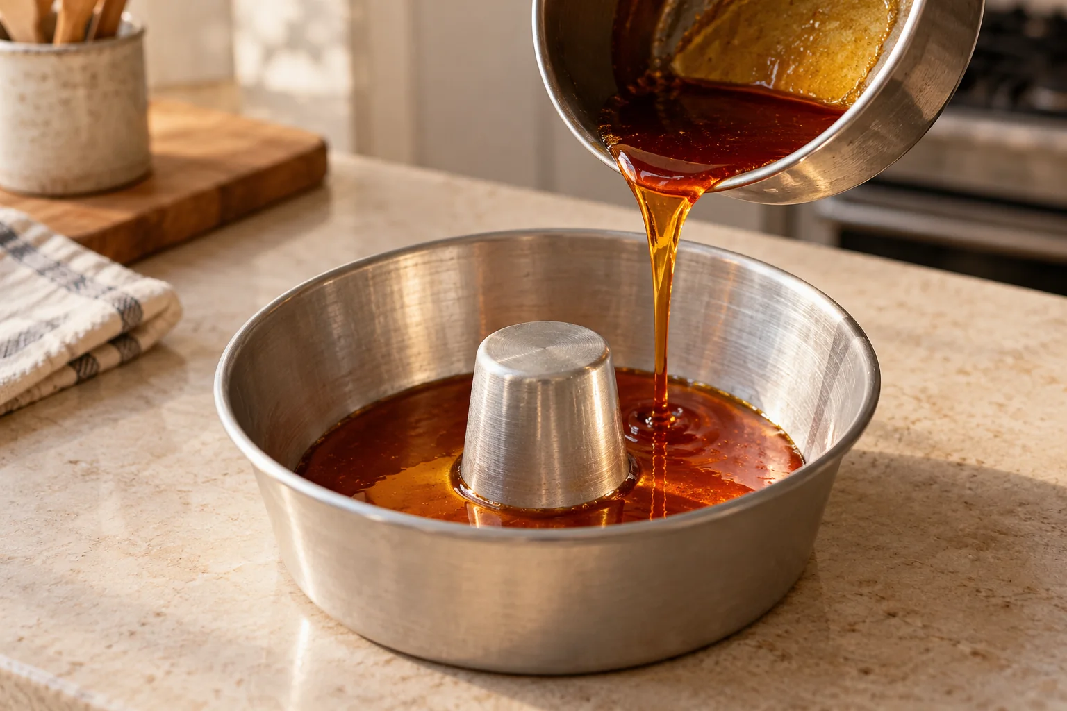 Carameliza el molde — Flan de yogur griego