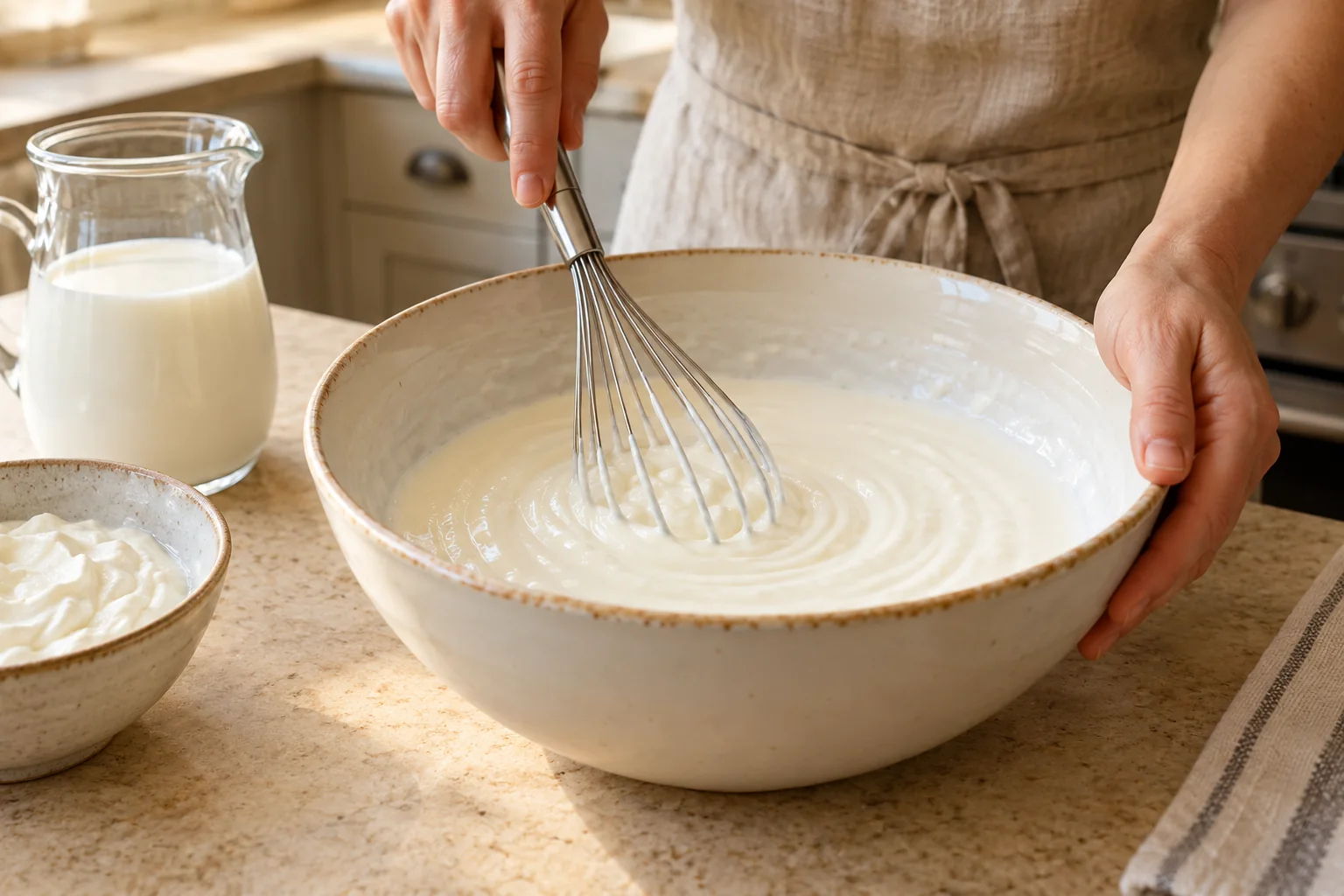 Alisa el yogur con la leche — Flan de yogur griego