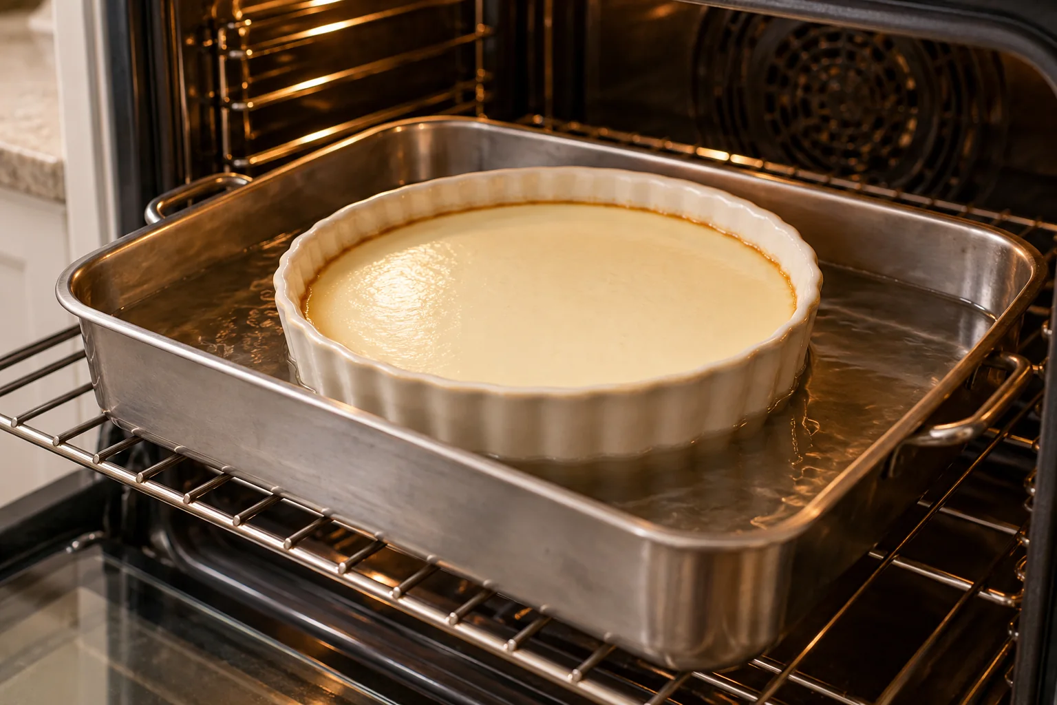 Hornea al baño María — Flan de yogur griego