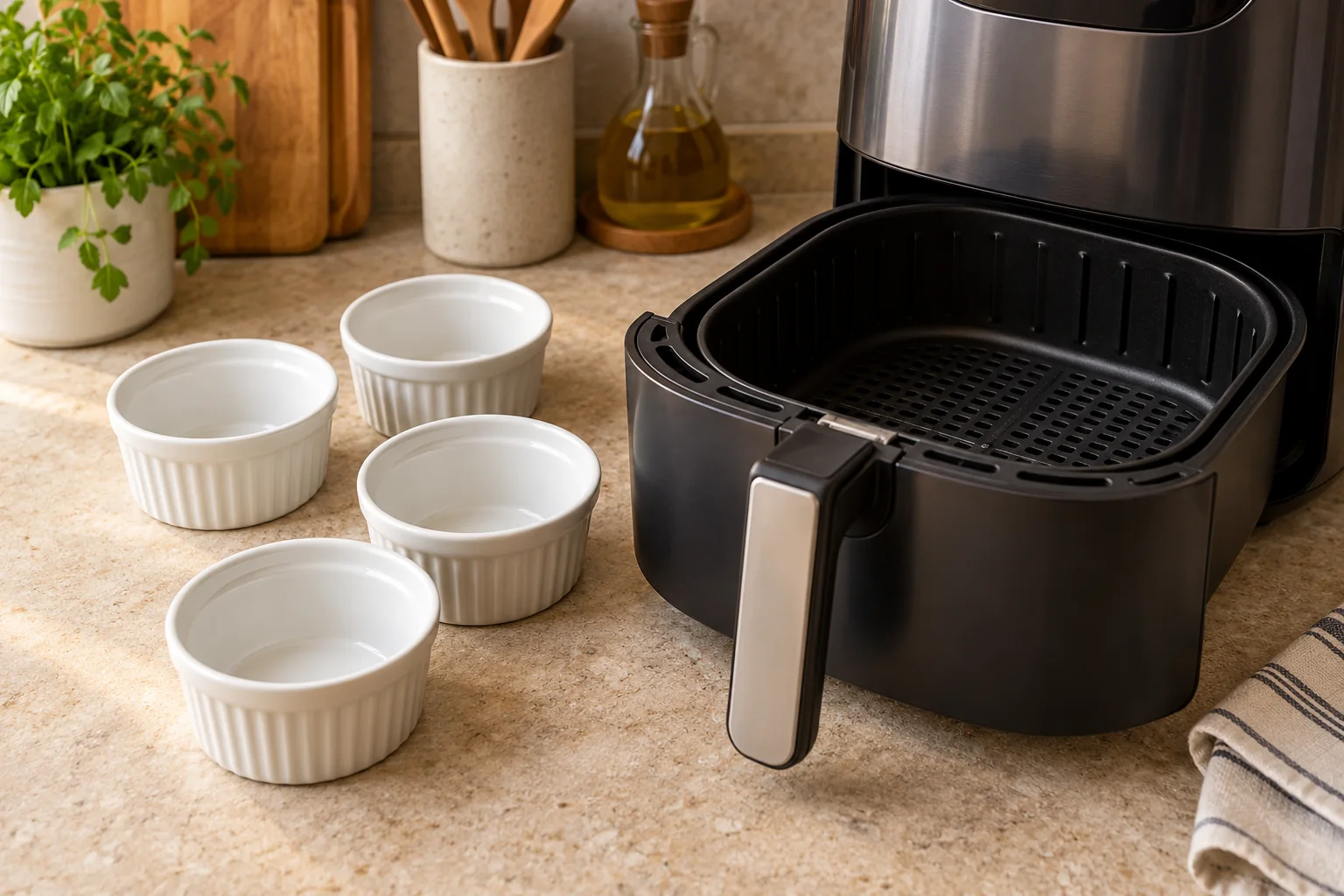 Precalienta la freidora — Flan en air fryer