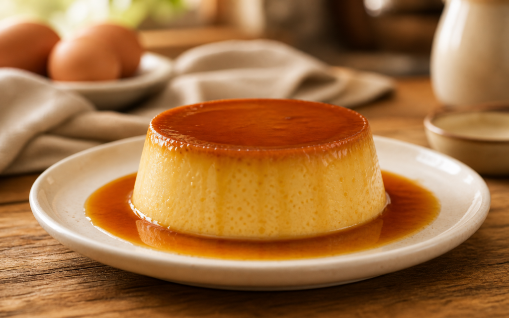 Flan de huevo tradicional con caramelo dorado