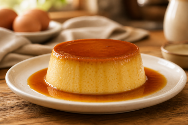 Flan de huevo tradicional con caramelo dorado