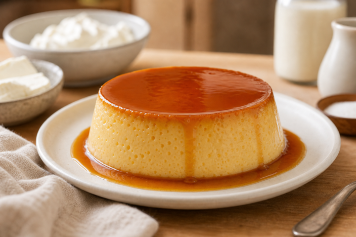 Flan de queso muy cremoso con caramelo