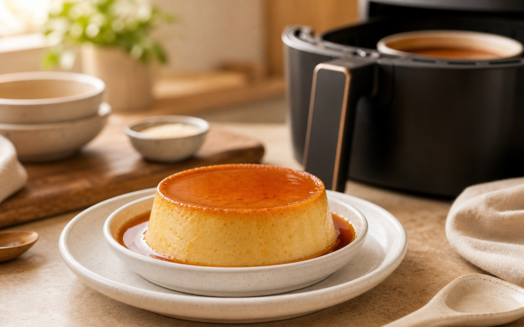 Flan casero preparado en air fryer con caramelo