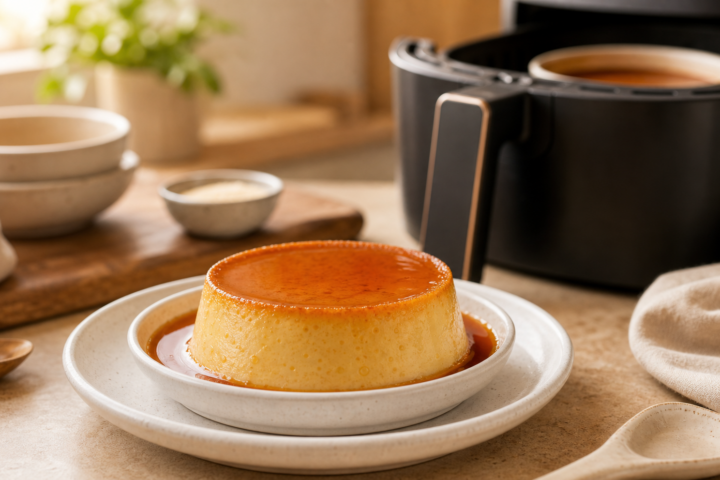 Flan casero preparado en air fryer con caramelo