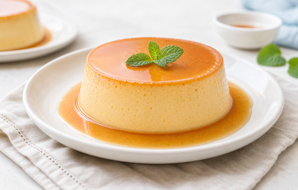 Flan sin azúcar ligero con caramelo suave