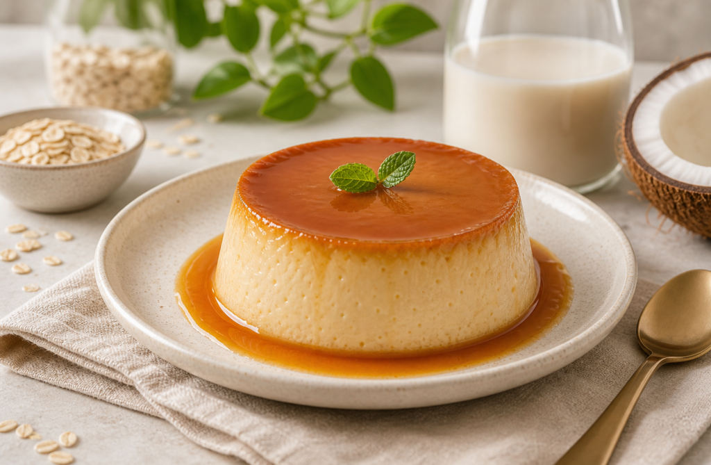 Flan vegano vegetal con caramelo dorado