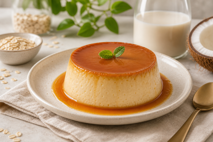 Flan vegano vegetal con caramelo dorado